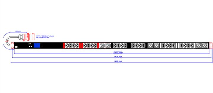 Bachmann BN2000 ALU 1U 24xC13 6xC19 3 fasen kleurgecodeerd