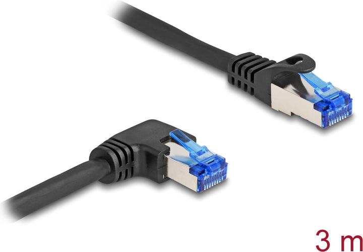 Produktbild Delock RJ45 Netzwerkkabel Cat.6A S/FTP gerade / rechts gewinkelt 3 m schwarz (S/FTP, CAT6a, 3 m)