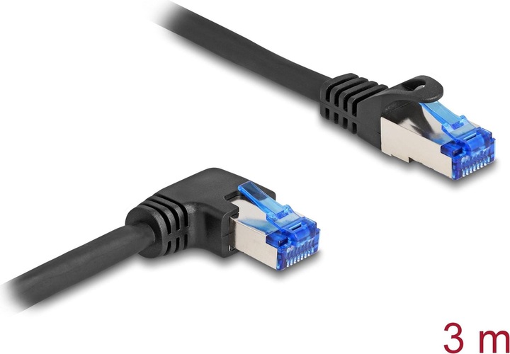 Delock RJ45 Netzwerkkabel Cat.6A S/FTP gerade / rechts gewinkelt 3 m schwarz (S/FTP, CAT6a, 3 m)