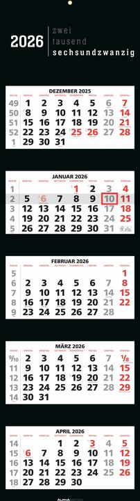 Produktbild Alpha Edition 5-Monatskalender Black 2026 - Büro-Kalender 33x20 cm (geschlossen), 33x120 (geöffnet) - faltbar -