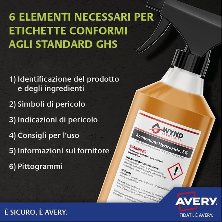 Actual product image Avery Ultra robust waterproof GHS labels