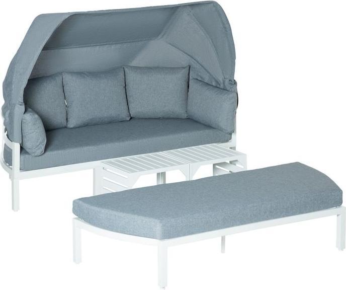 Actual product image Swisshandel24 Garden furniture set for 5 persons with side table Roof Sofa with cushions Outdoor Aluminium