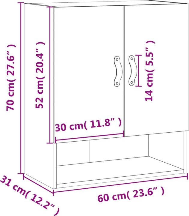 Immagine prodotto vidaXL Armadio a muro Grigio Sonoma 60x31x70 cm prodotto in legno derivato, colore (60 x 31 x 70 cm)