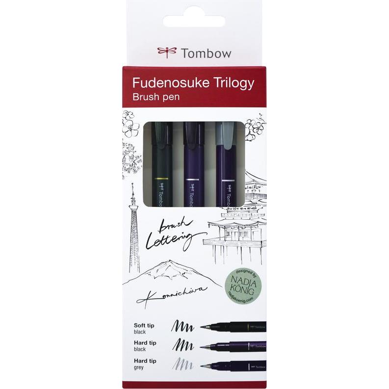 Thumbnail - Tombow, Marker, Fudenosuke Triology Set (Schwarz, 0.60 mm, 3 x)