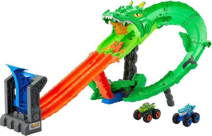 Actual product image Hot Wheels Monster Trucks Sharks vs. Dinos Dragon Destruction