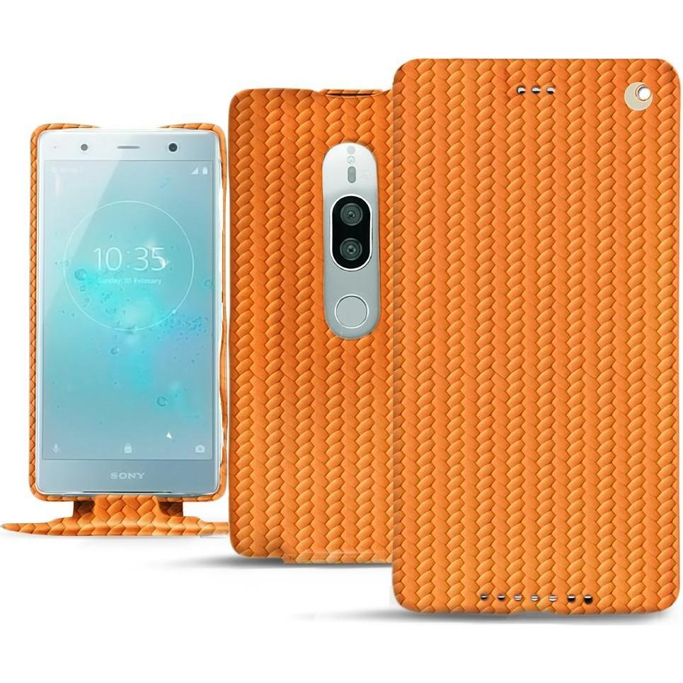 Noreve Lederschutzhülle vertikal (Sony Xperia XZ2 Premium), Smartphone Hülle, Orange