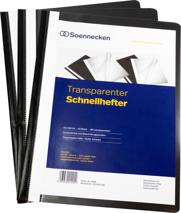 Produktbild Soennecken Schnellhefter Verwendung für Papierformat: DIN A4 Werkstoff: Polypropylen (A4, 10 x)