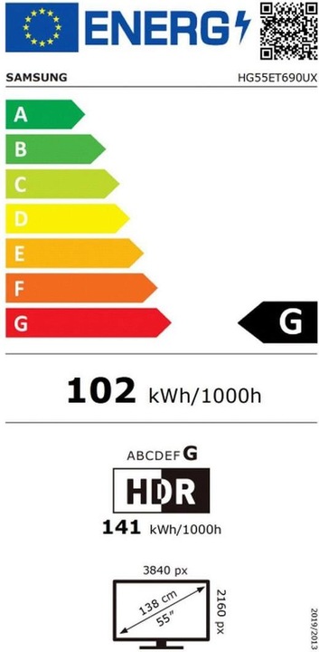 Energy Label Samsung HG55ET690U (55", LCD, 4K, 2021)