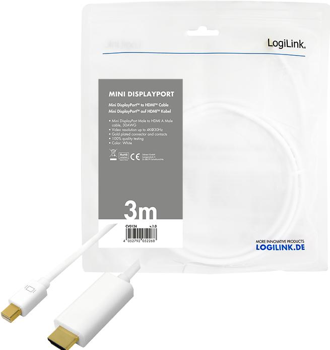 Produktbild LogiLink Mini DisplayPort — HDMI (Typ A) (3 m, DisplayPort, 1.2)