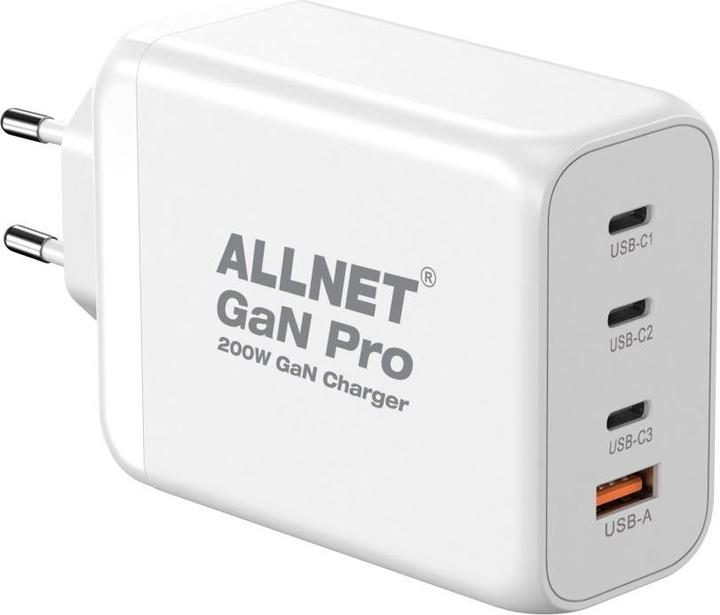 Productafbeelding Allnet Vervangende voeding QC USB-C PD GaN voeding 200 Watt 1x USB Type-A QC, 3x USB Type-C** (200 W)