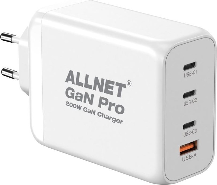 Produktbild Allnet Ersatznetzteil QC USB-C PD GaN Netzteil Power Supply 200 Watt 1x USB Typ-A QC, 3x USB Typ-C** (200 W)