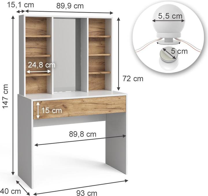 Actual product image Vicco Alexa with LED lighting (93 x 40 x 147 cm)