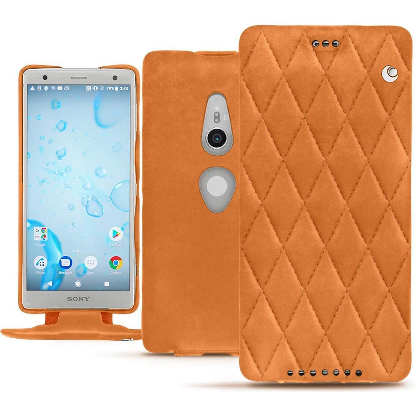Noreve Lederschutzhülle vertikal (Sony Xperia XZ2), Smartphone Hülle, Orange