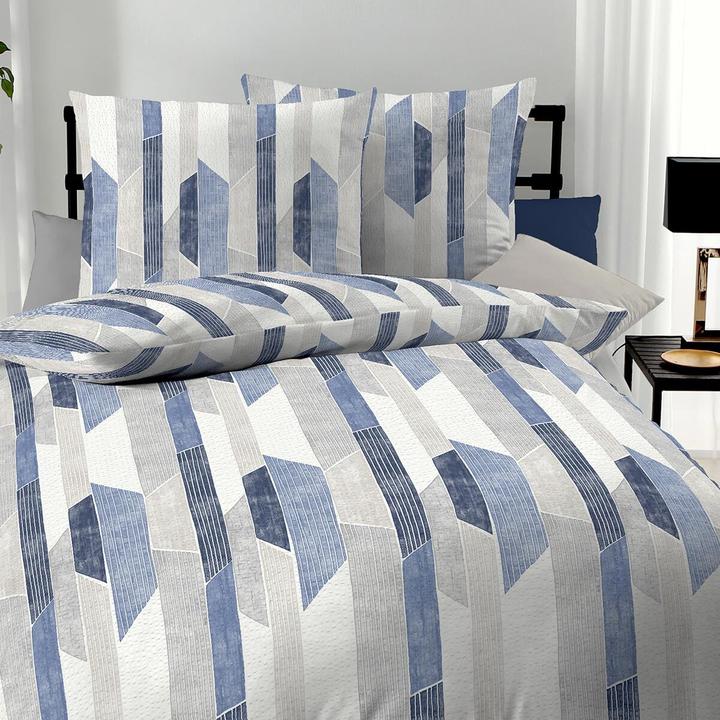 Image du produit Traumschlaf Seersucker Bettwäsche Mikado blau (Set de linge de lit, 135x200 cm + 80x80 cm)