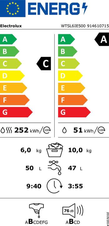 Label énergétique Electrolux WTSL6IE500