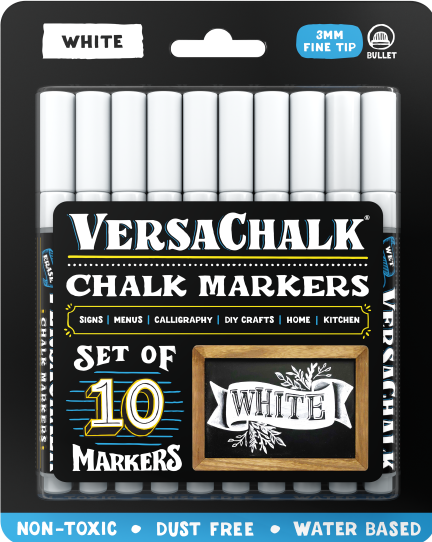 Actual product image VersaChalk - White Liquid Chalk Marker Set of 10 3mm Tip (White, 10 x)