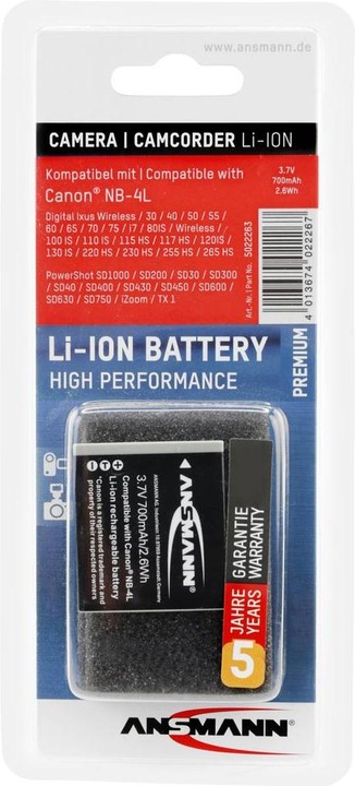 Immagine prodotto Ansmann Batteria Canon NB-4L (Accumulatore di carica elettrica)