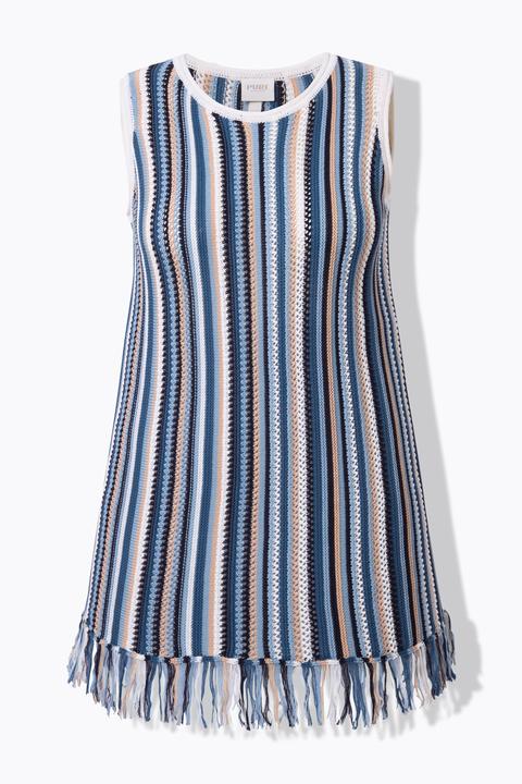 Produktbild Ulla Popken Stricktop, Ajourstreifen, Fransen, Rundhals, ärmellos (54)