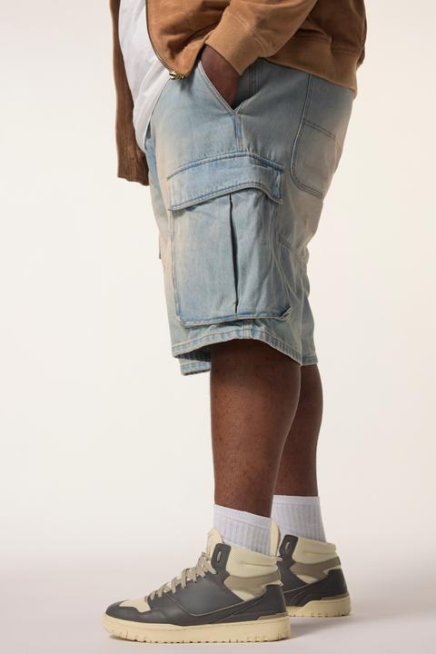 Actual product image Sthuge denim Bermuda shorts, baggy fit, Cargo pockets, bleached denim, up to size 72 (52)
