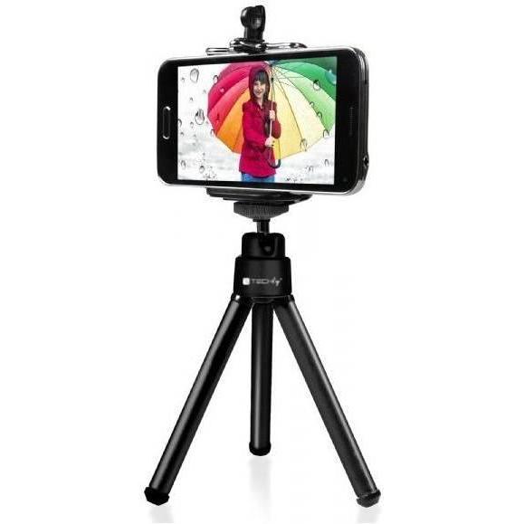 Techly I-TRIPOD-UN treppiede Telefono cellulare 3 piedi Nero, Treppiede, Nero