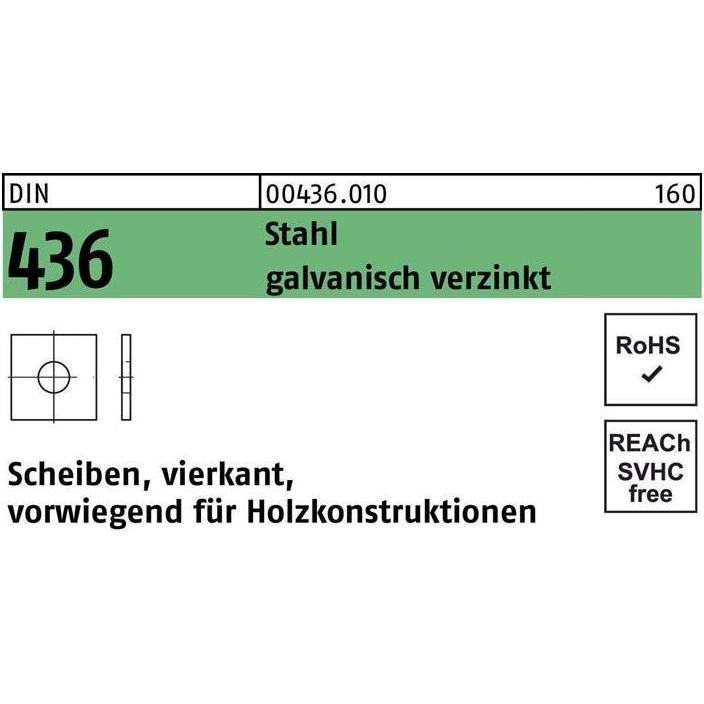 Reyher, Zubehör Befestigungstechnik, Unterlegscheibe DIN 436 vierkant 30 x 90 x 6 Stahl galvanisch verzinkt