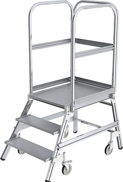 Produktbild Munk Podesttreppe einseitig begehbar mit Federrollen Aluminium geriffelt 3 Stufen (Plattformleiter, 124 cm)