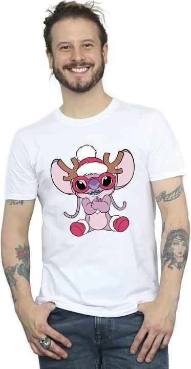 Actual product image Disney Mens Lilo & Stitch Angel Reindeer T-Shirt (S)