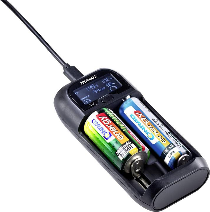 Image du produit Voltcraft Chargeur de cellules rondes (10440, 14500, 14650, 16340, 17500, 17650, 17670, 18350, 18500, 18650, 22650, 26500, 26650, AA, AAA, AAAA, C, Sous-C, Chargeurs sans batterie)