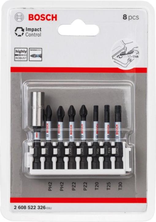 Actual product image Bosch Professional Zubehör Screwdriver bit Impact Control Power Bit Pack, 8 pcs. T20, T25, T30, 2x PH2, 2x PZ2 (Hexagon socket TX)