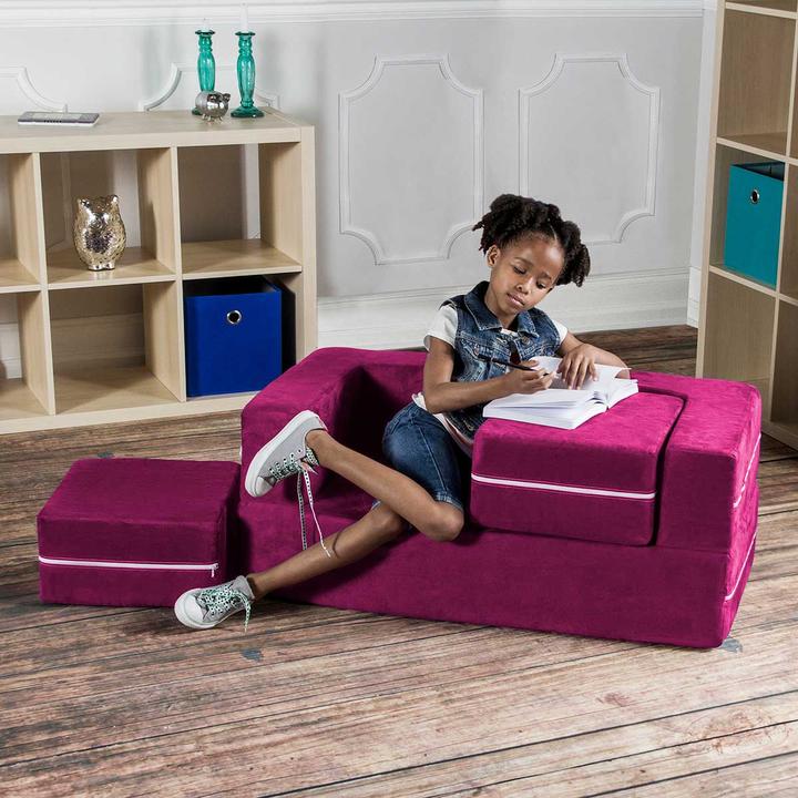 Canapé Pliable Pour Enfants En Velours Côtelé - Convertible En Lit Incliné - Mousse Haute Densité - Housse Lavable En Machine - Couleur Jaune - Pour Salle De Jeux, Chambre
