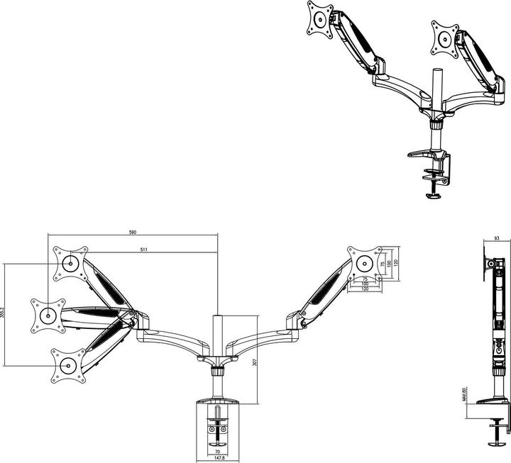 Immagine prodotto Videoseven Supporto da tavolo professionale a doppia molla a gas (Posteriore, Tavolo, 30", 8 kg)