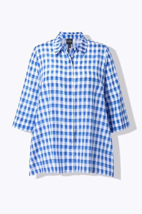 Produktbild Ulla Popken Karobluse, Zipfelsaum, Oversized, Hemdkragen, 3/4-Arm (60)