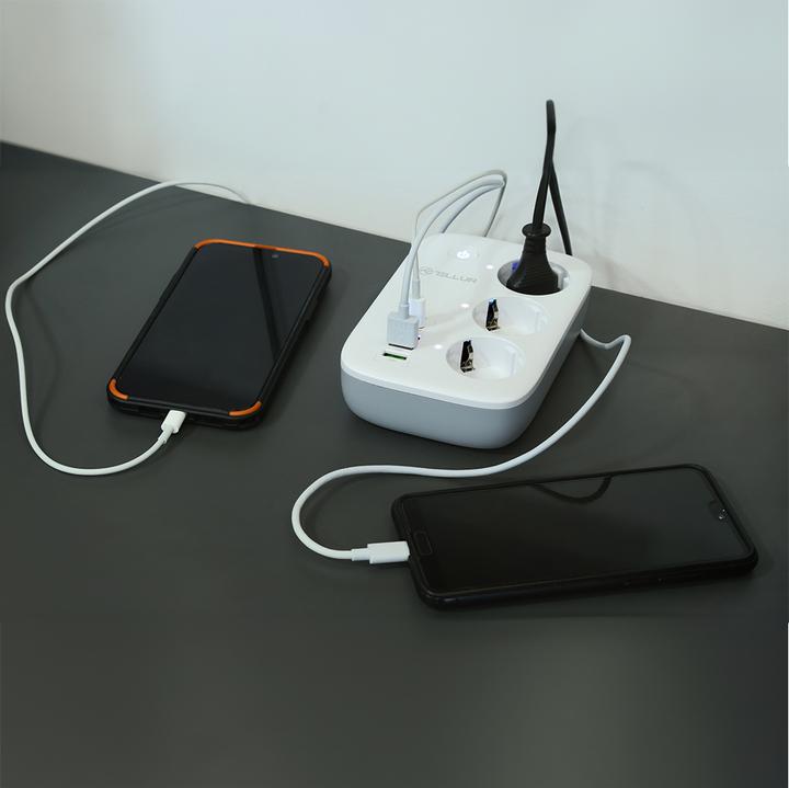 Produktbild Tellur Smart WiFi Power Strip 3 Outlets, PD30W, QC18W, 2xUSB 2.4A 2500W 10A 2m (3x, CEE 7/3, 2 m)