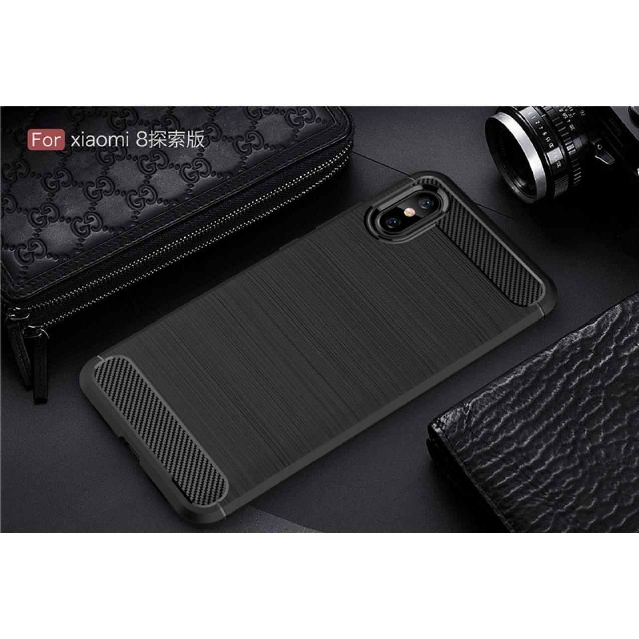 Thumbnail - Screenguard Xiaomi Mi 8 Pro Hülle Carbon Brushed Soft TPU (Xiaomi Mi 8 Pro), Smartphone Hülle, Schwarz