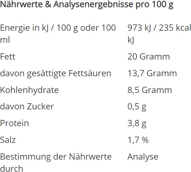 Nährwerte und Zutaten Tartex Kräuter Aufstrich Tube Bio (200 g)