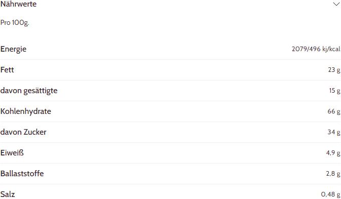 Valeurs nutritives et ingrédients Schär Biscuit au beurre Choco (1 pcs, 130 g)