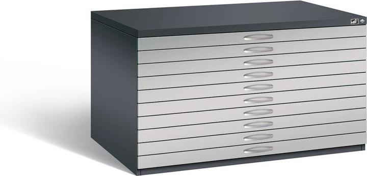 Produktbild C+P Zeichnungsschrank, A0, 10 Schubladen, H 760 mm, schwarzgrau / weissaluminium