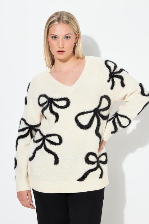 Produktbild Ulla Popken Pullover, Glitzer-Schleifen, V-Ausschnitt, Langarm (58)
