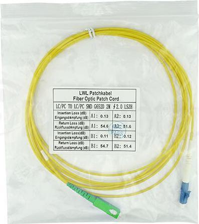 Image du produit CBO Câble de brassage fibre optique Simplex LC/APC-SC/UPC monomode 2 mètres (2 m)