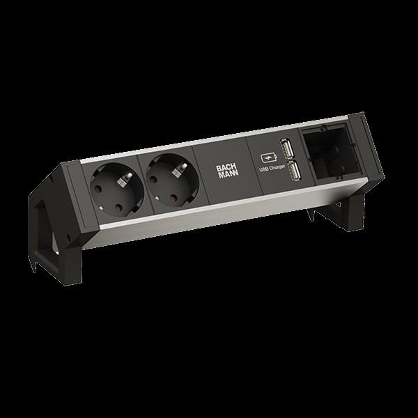 Actual product image Bachmann Desk 2 Alu Black 2xPowersocket (2 x, CEE 7/3, 0.20 m)