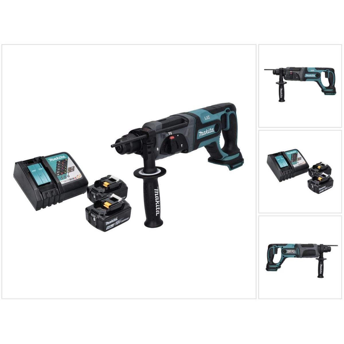 Makita, Bohrmaschine + Akkuschrauber, DHR 241 RT Akku Bohrhammer 18 V 2,0 J SDS plus + 2x Akku 5,0 Ah + Ladegerät (Akkub...