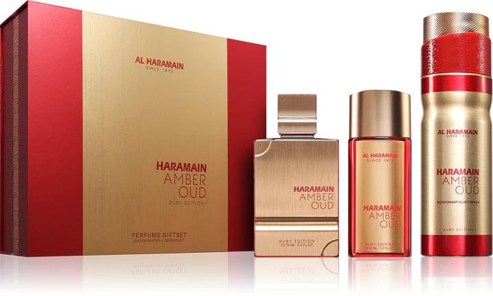 Al Haramain Haramain Amber Oud Ruby Edition Gift Set Edp 75ml Edp 30ml Fragrance Mist 250ml (Parfum set)