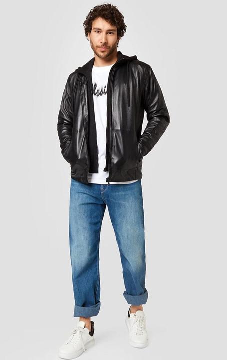 Actual product image Freaky Nation Sporty Hooded Leather Jacket (XXL)