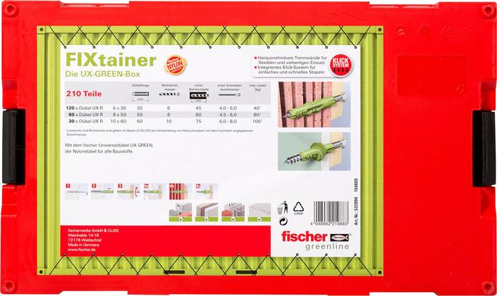 Produktbild Fischer 524824 Spreizdübel 8x65 K, Inhalt: 10 x Dübel SX Green 8 x 65 (1 Stk.)