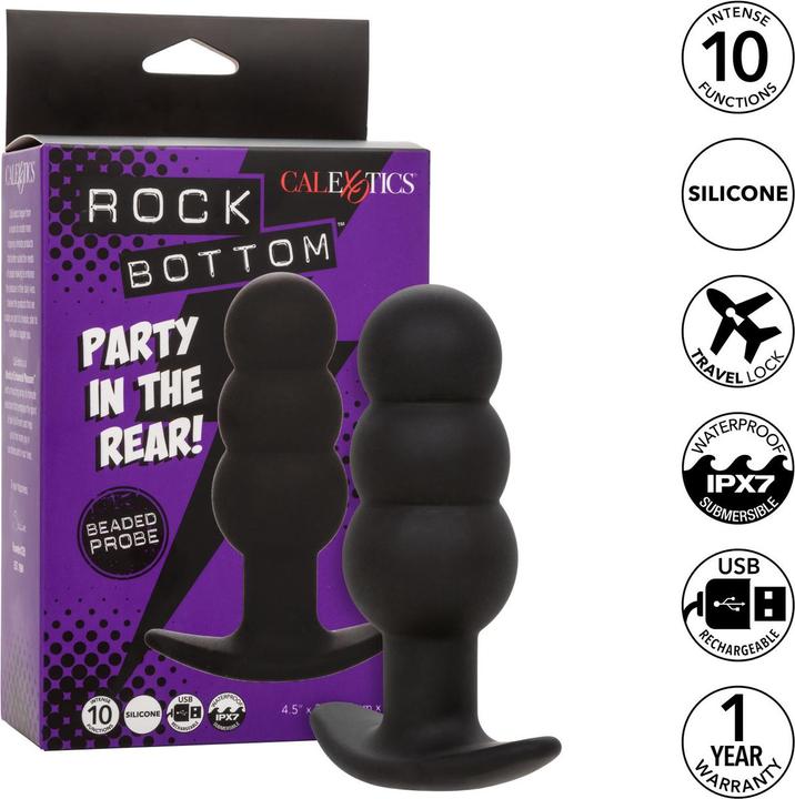 Produktbild CalExotics Rock Bottom Anal Plug Mit Perlen 10 Vibrationen Silikon Schwarz