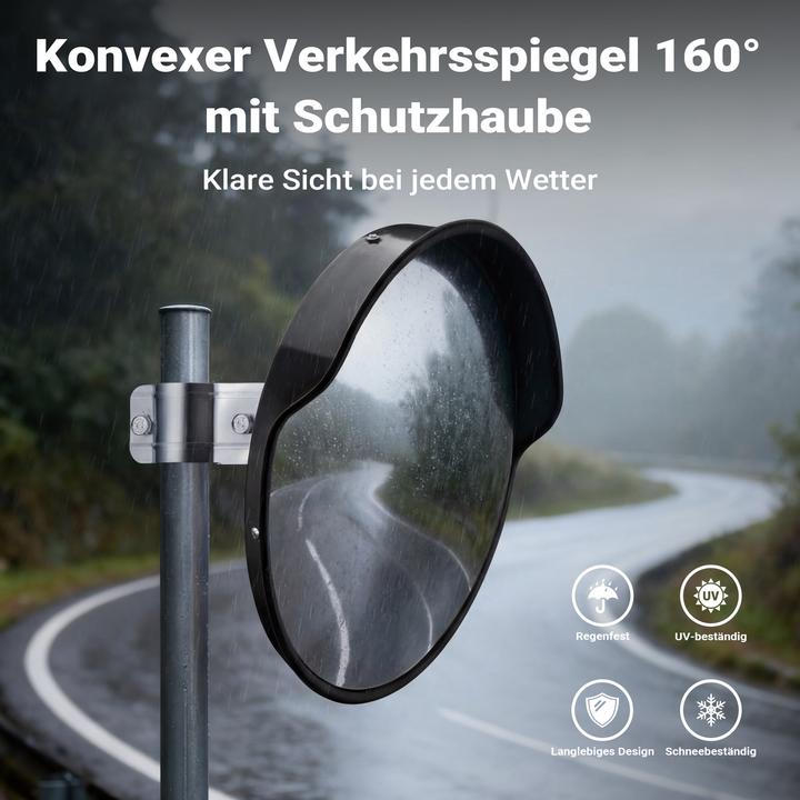 Actual product image Wiltec Verkehrsspiegel 30cm Konvexspiegel Schutzhaube Schwarz Sicherheitsspiegel (1 x 30 cm)