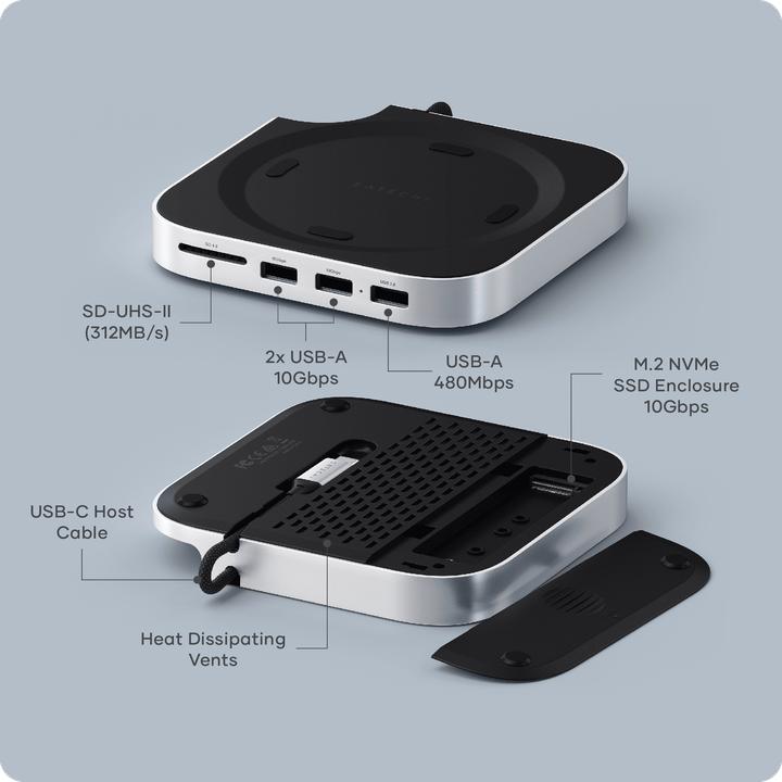 Immagine prodotto Satechi Mac Mini M4 Stand & Hub with SSD Enclosure (USB-C, 5 porte)