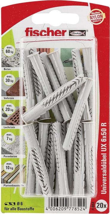 Productafbeelding Fischer Universele deuvel UX RK SB kaart, 20 stuks, 6 x 50 mm, 77852 (20 Pcs.)