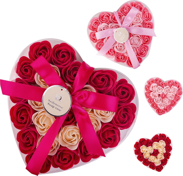 Image du produit Accentra Roses de bain en boîte cadeau coeur, 24 x 4g, 2 combinaisons de couleurs assorties, 10 pièces