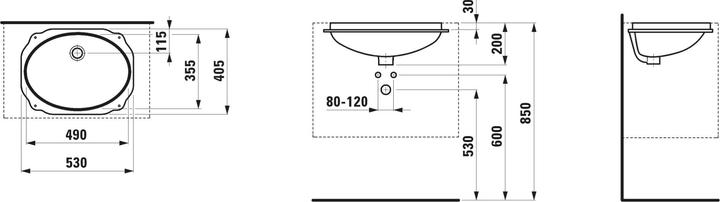 Actual product image Laufen Birova built-in washbasin, from below, without tap hole, with overflow, 530x405mm, H811191000 (405 mm, 530 mm)